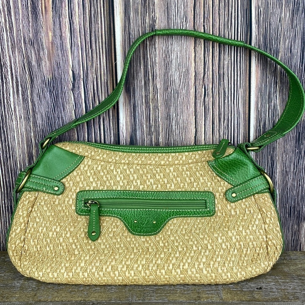Stone Mountain Green Leather W/ Tan Body Single Strap Purse
